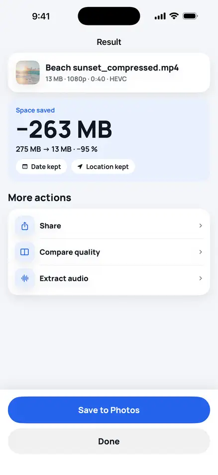 Result: 275 MB compressed to 13 MB